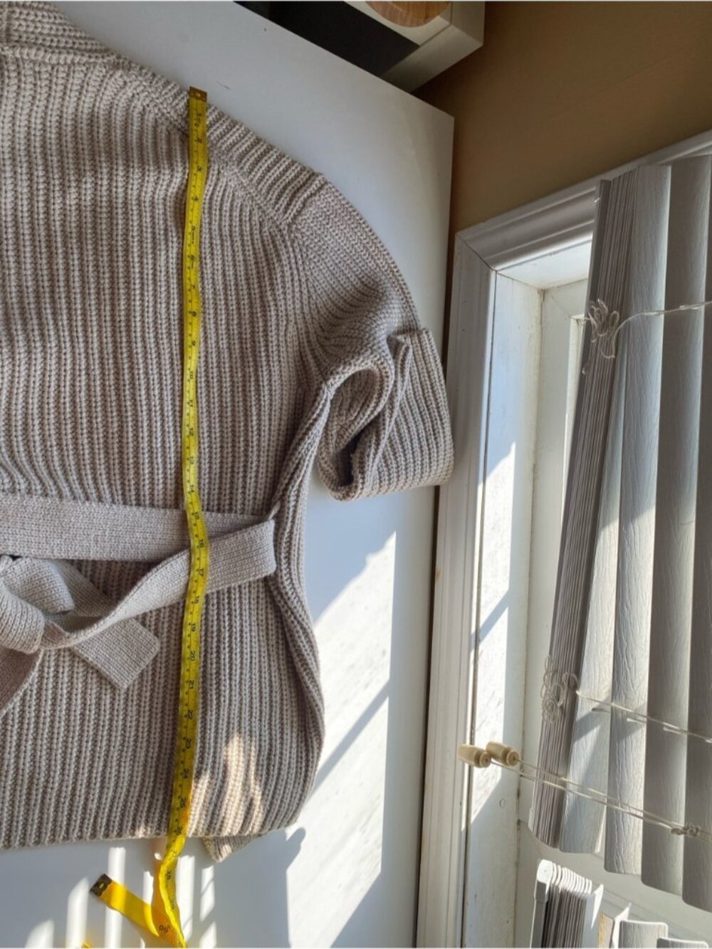 GAP Chunky Knit Wrap Cardigan Woman Medium Beige Cotton Wool Blend Belted 2025 - Picture 13 of 13
